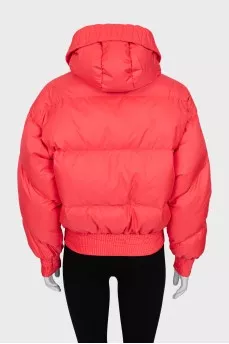 Cropped pink down jacket with hood