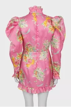 Silk dress with voluminous sleeves