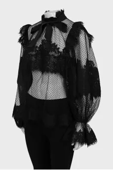 Black blouse with mesh and lace