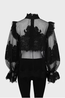 Black blouse with mesh and lace