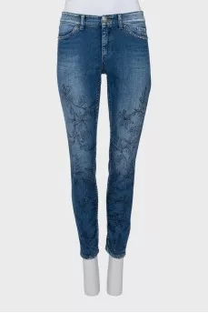 Mid-rise printed jeans