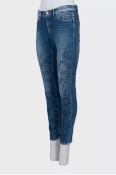 Mid-rise printed jeans