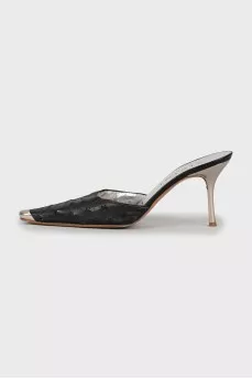 Leather mules with metal toe