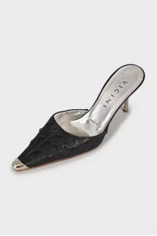 Leather mules with metal toe