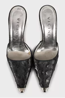 Leather mules with metal toe