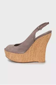 Suede high wedge sandals
