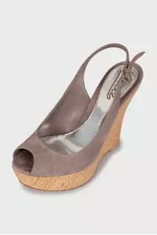 Suede high wedge sandals