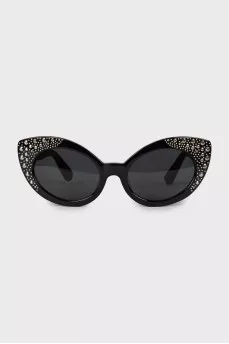 Black sunglasses decorated with rhinestones