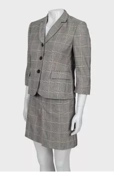Checkered suit jacket and skirt