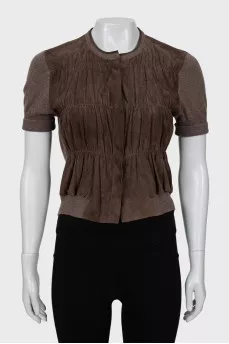 Brown cashmere and suede T-shirt