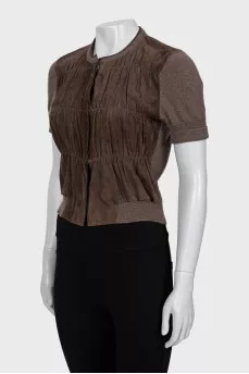 Brown cashmere and suede T-shirt