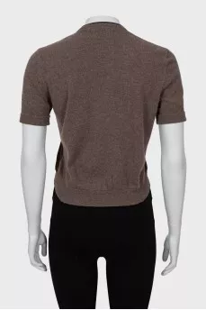 Brown cashmere and suede T-shirt