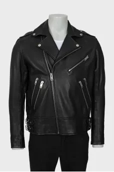 Men's leather jacket with pockets