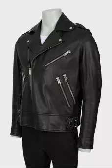 Men's leather jacket with pockets