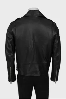 Men's leather jacket with pockets