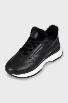 Black leather sneakers