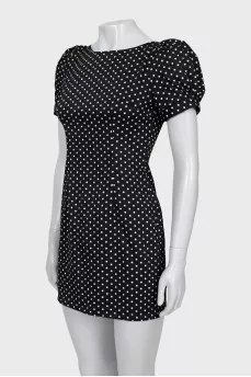Black mini dress with white polka dots