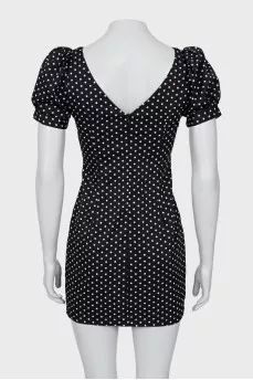 Black mini dress with white polka dots