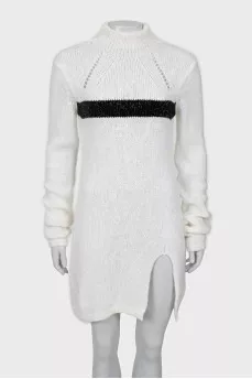 Wool dress decorated with black rhinestones