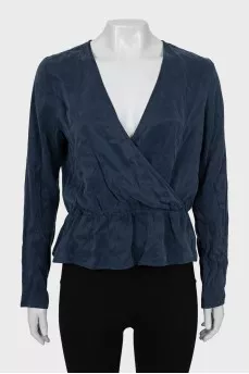 Blue V-Neck Blouse