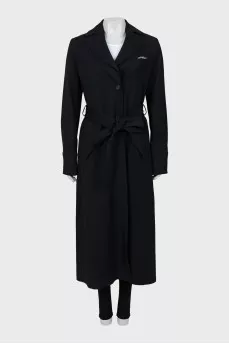Black trench coat with back print