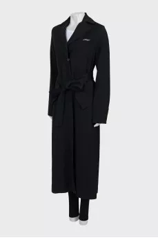 Black trench coat with back print