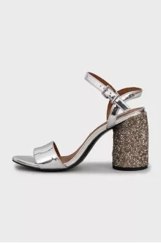 Silver sandals with decorative heels