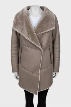 Eco-fur sheepskin coat with buttons