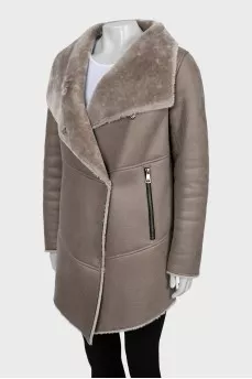 Eco-fur sheepskin coat with buttons