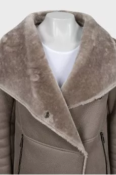 Eco-fur sheepskin coat with buttons
