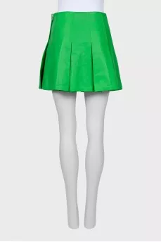 Pleated leather mini skirt