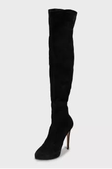 Pointed toe suede over the knee boots