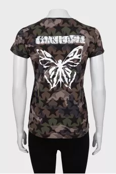 Straight-fit T-shirt with military print