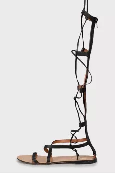 Black leather sandals with ties