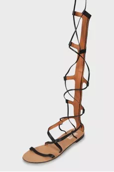 Black leather sandals with ties