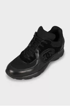 Black leather and suede sneakers