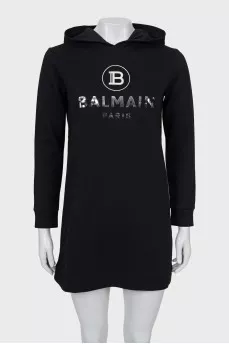Dress with hood and silver logo