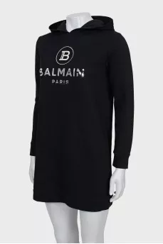 Dress with hood and silver logo