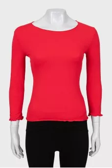 Fitted red ruffle jumper
