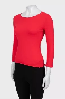 Fitted red ruffle jumper