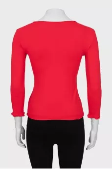 Fitted red ruffle jumper