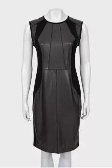 Dress with leather inserts and tag