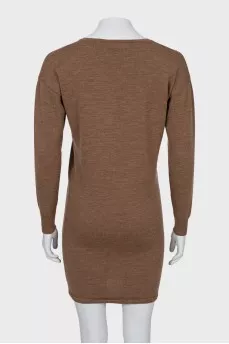 Wool dress with V-neck
