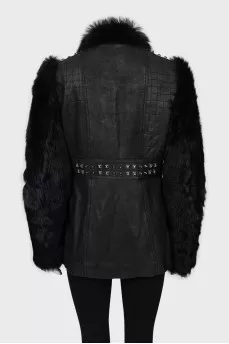 Leather jacket with fur sleeves