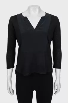 Black linen and silk blouse