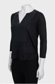 Black linen and silk blouse