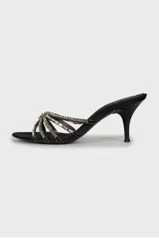 Black textile stiletto sandals