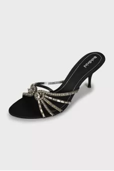 Black textile stiletto sandals