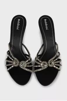 Black textile stiletto sandals