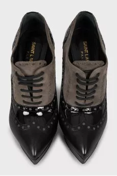 Perforated suede and leather ankle boots